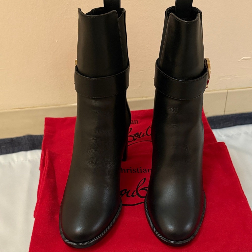 Christin Louboutin CL Chelsea Ankle Boots with Buckle Detail Size 36.5 BRAND NEW - Picture 2 of 10